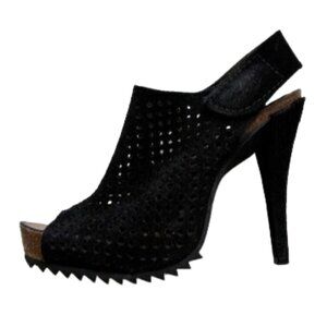 Pedro Garcia Black Peeptoe Suede Platform Slingback | 5" Heel 3.5” Pitch| Sz 8.5